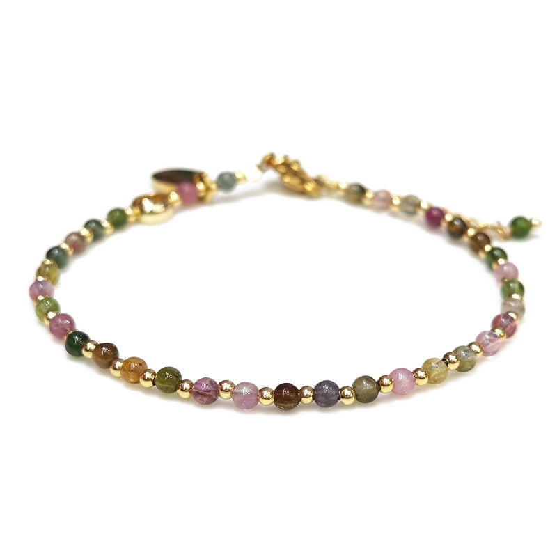 Morchic Colorful Tourmaline Natural Gemstone Adjustable Bracelet for Women, 3mm Tiny Beads Energy Gem Charm Jewelry, Birthday Gift 7.1" - Image 1